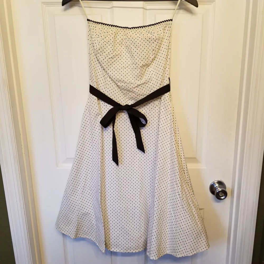Ruby Rox Ivory Polka Dot Dress with Black Sash - Picture 1 of 7